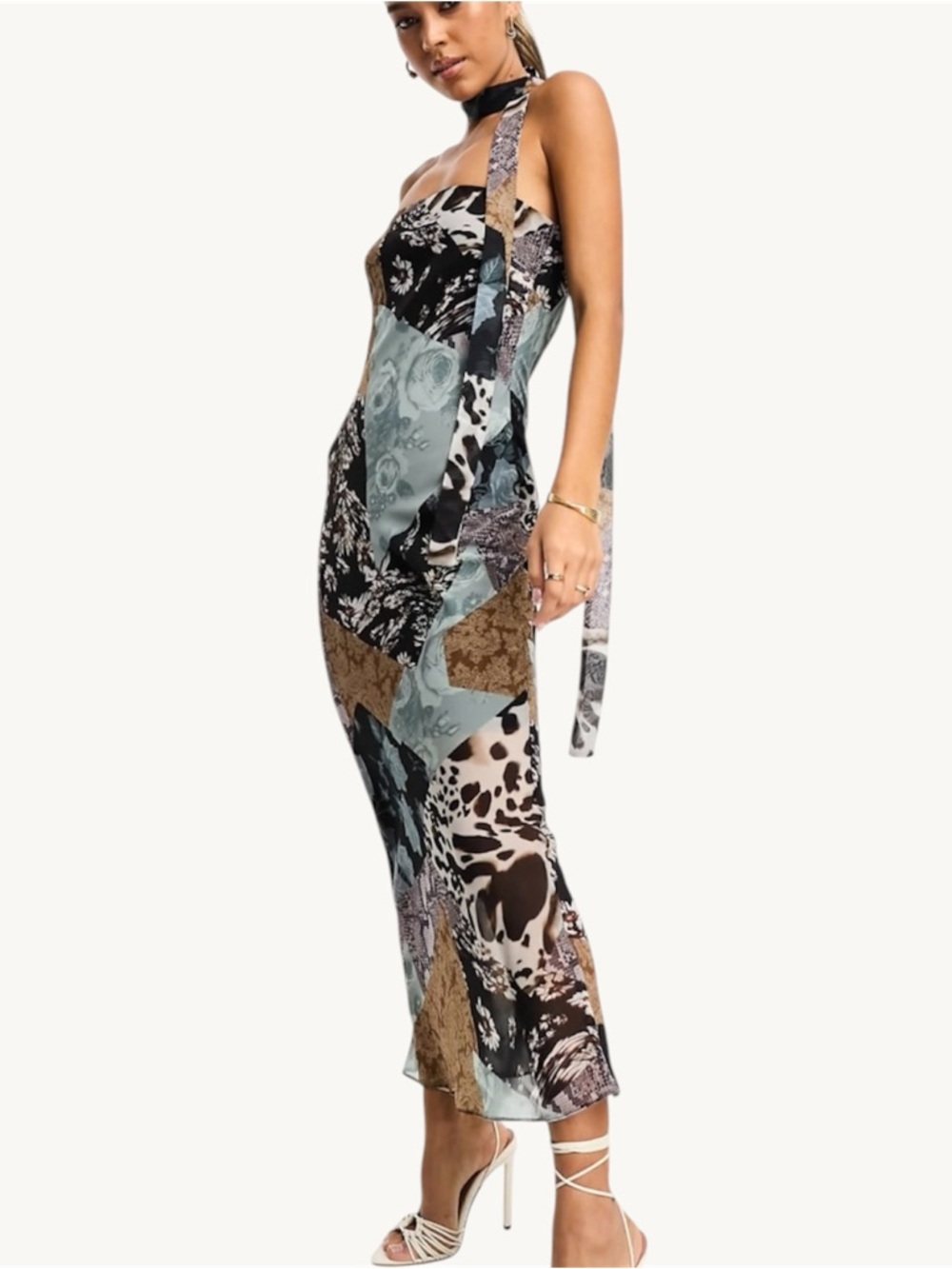 ASOS DESIGN chiffon bandeau Y2K style Midi / Maxi dress with mixed print size 6.